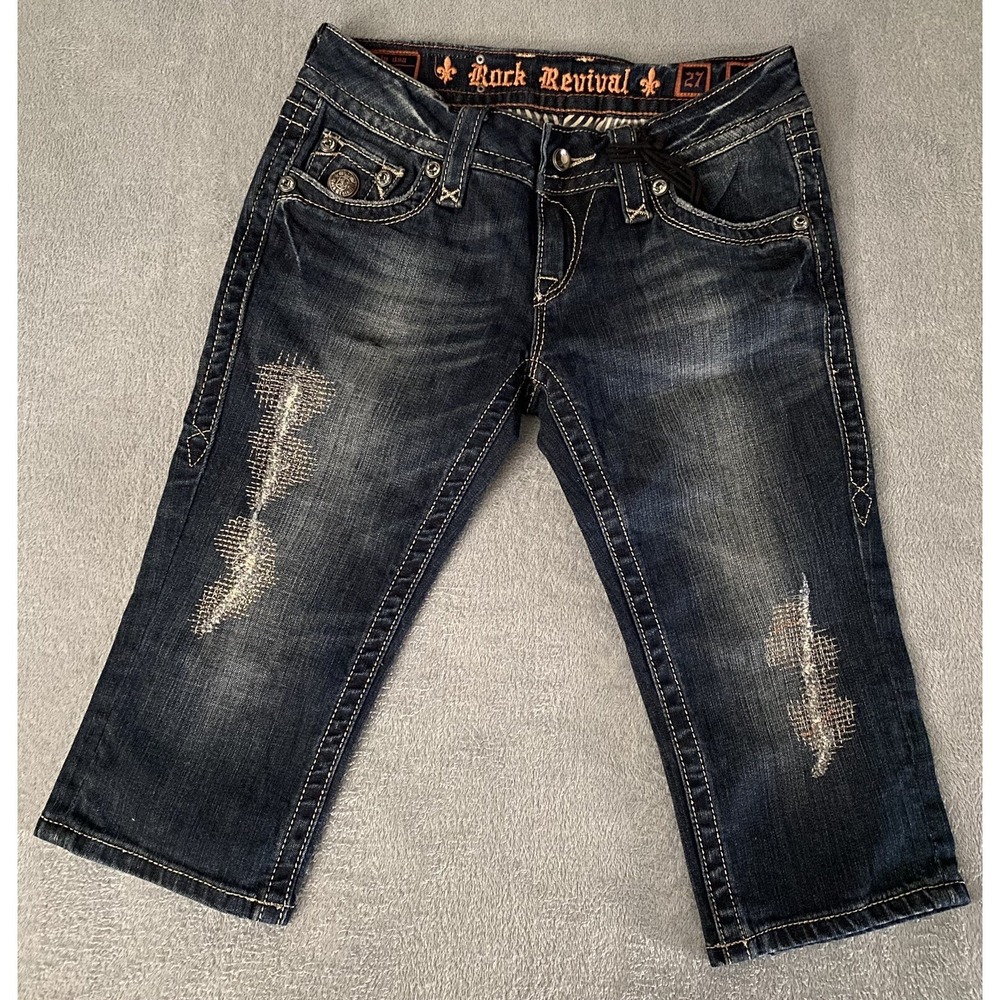 Rock Revival Jug Capri Jeans Shorts Women's 27 Medium Wash Denim